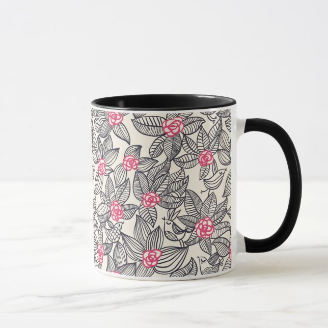 Taza Estampado de flores con los pájaros del dibujo (Derecha)