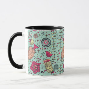 Taza Estampado de flores del dibujo animado con los
