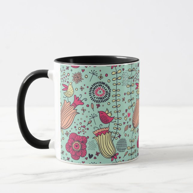 Taza Estampado de flores del dibujo animado con los (Izquierda)