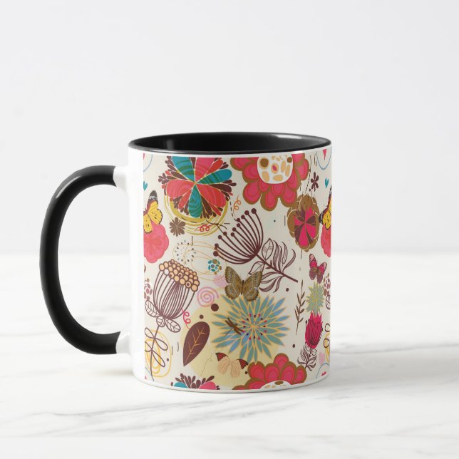 Taza Estampado de flores en el estilo retro 4 (Izquierda)