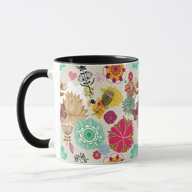 Taza Estampado de flores en estilo retro (Izquierda)