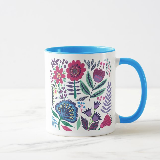 Taza Estampado de flores magenta del arte popular (Derecha)