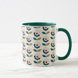 Taza Estampado de flores retro de la turquesa