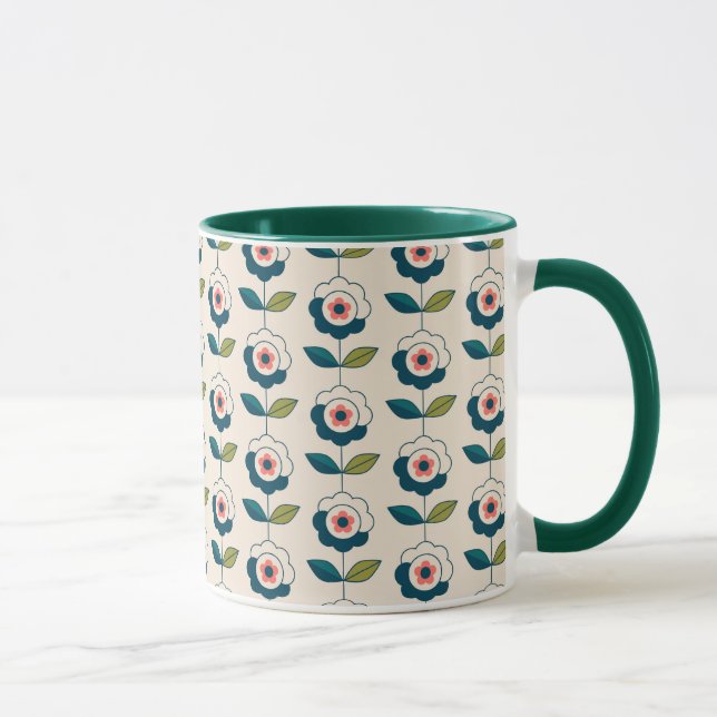 Taza Estampado de flores retro de la turquesa (Derecha)