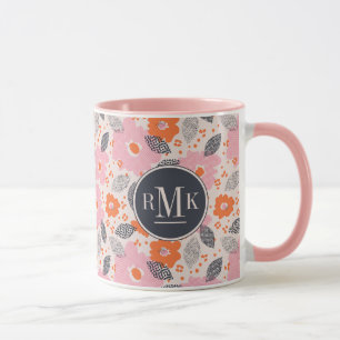 Taza Estampado de flores retro lindo del monograma el  