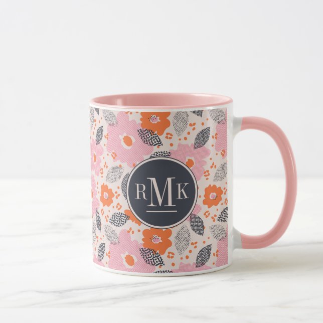 Taza Estampado de flores retro lindo del monograma el | (Derecha)