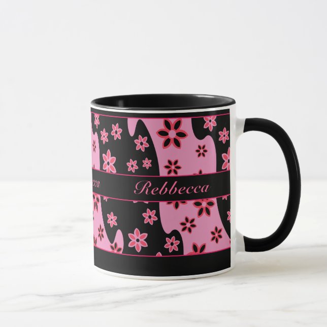 Taza Estampado de flores rojo negro rosado (Derecha)