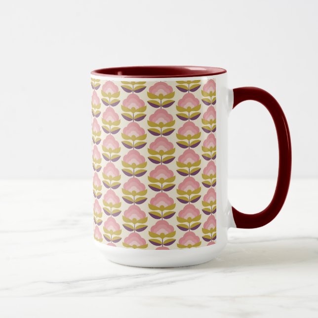 Taza Estampado de flores rosado y púrpura retro (Derecha)