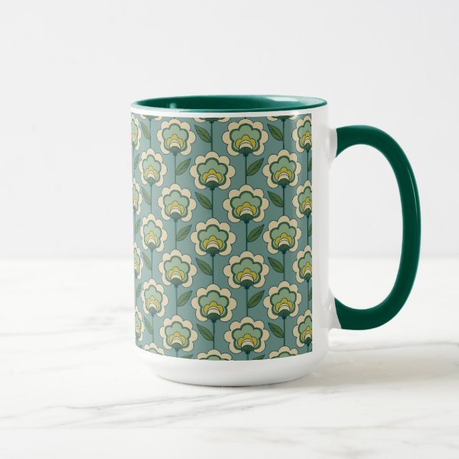 Taza Estampado de flores verde azulado y amarillo (Derecha)