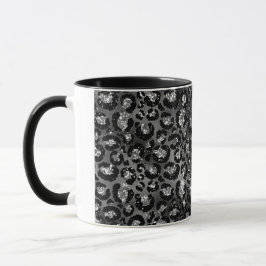 Taza Estampado de leopardo negro y gris plateado