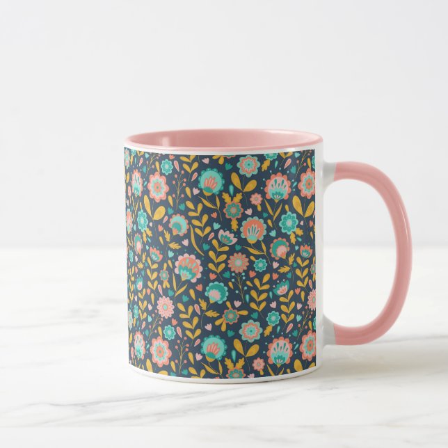 Taza Estampado de plores del arte popular (Derecha)