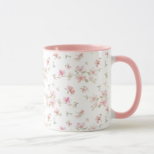 Taza Estampado de plores rosado suave de la acuarela (Derecha)