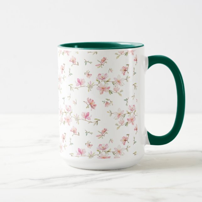 Taza Estampado de plores rosado suave de la acuarela (Derecha)