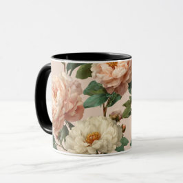 Taza Estampado floral crema de peonía rosada vintage