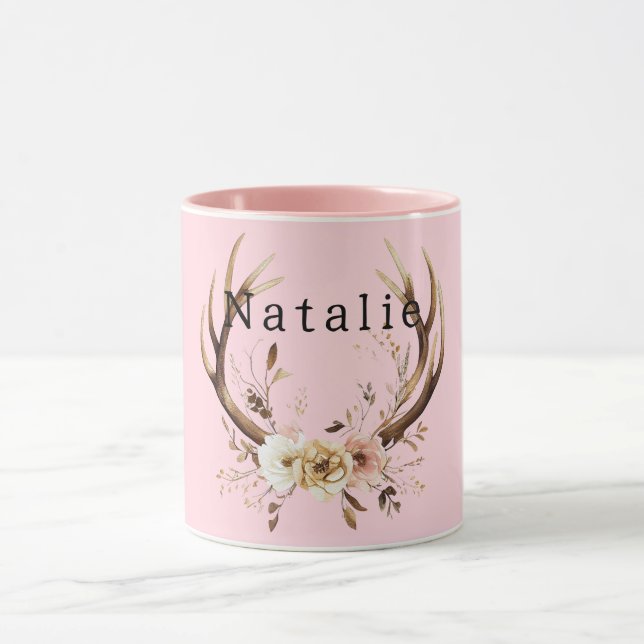 Taza Estanques de ciervos florales rosados personalizad (Centro)