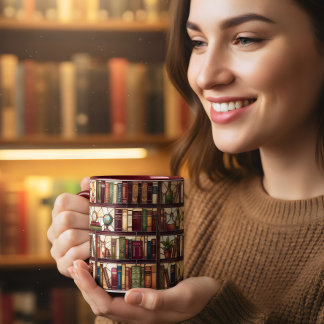 Taza Estante de libros estilo vitral amante del café