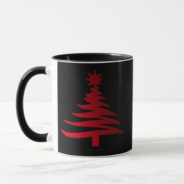 Taza Esténcil moderno de árbol de Navidad Imprimir rojo (Izquierda)