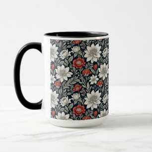Taza Estética Botánica Floral Roja Blanca Vintage