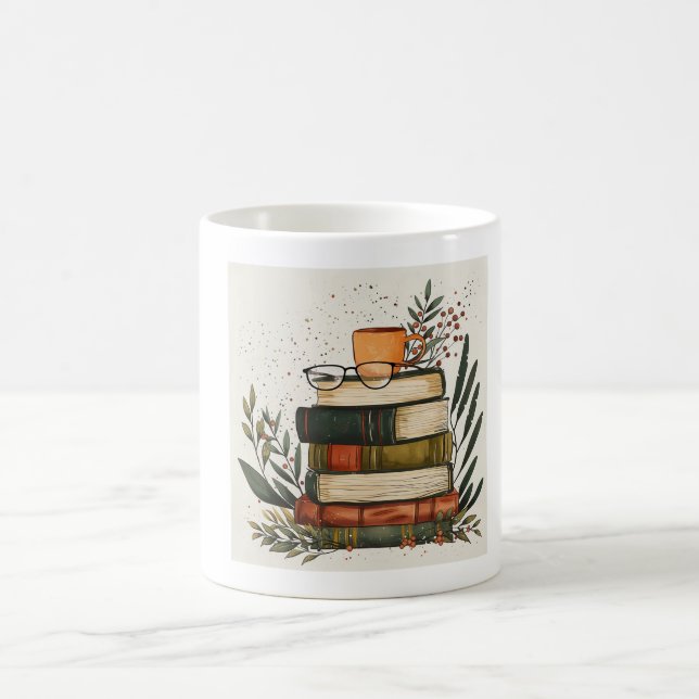 Taza estética de café con libros acogedores y gafa (Centro)
