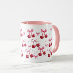 Taza estética de cerezas y lazos 