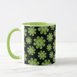 Taza Estética de Flor Bohemia Nombre Geométrico Negro