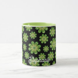 Taza Estética de Flor Bohemia Nombre Geométrico Negro