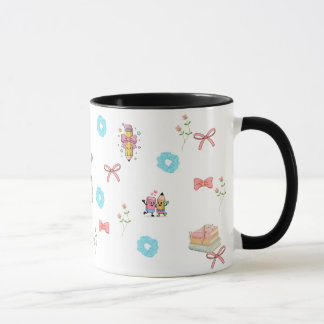 Taza estética de libro floral pastel de dos tonos