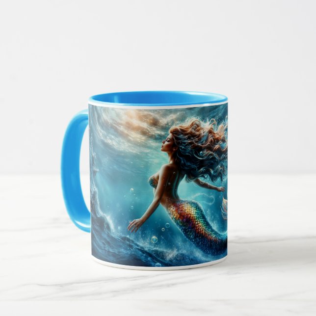 Taza Estética de sirena acuática en azul profundo (Anverso izquierdo)