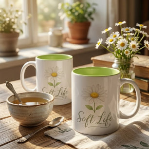 Taza Estética de Vida Suave Flor de Margarita Acuarela 