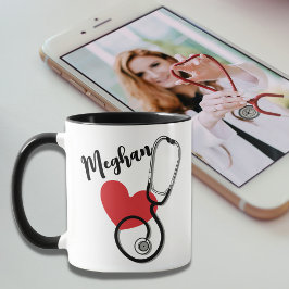 Taza Estetioscopio de corazón rojo Nombre Médica de enf