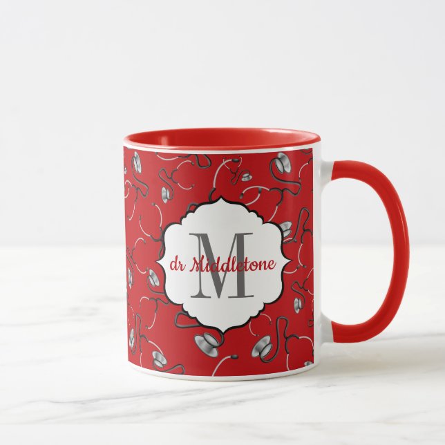 Taza Estetoscopios médicos rojos para nombre de médicos (Derecha)