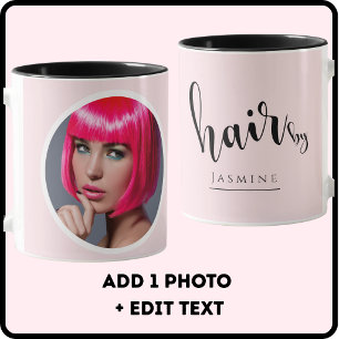 Taza Estilista de Pelo Rosa Rubor Foto Café Elegante 