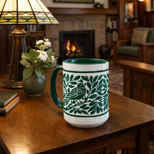 Taza Estilo Arts & Crafts Pájaro En Rama 