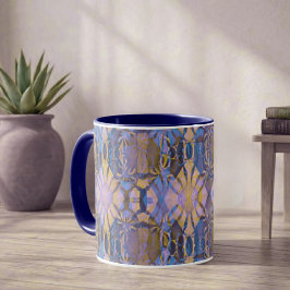 Taza Estilo Batik Azul, Amarillo y Púrpura