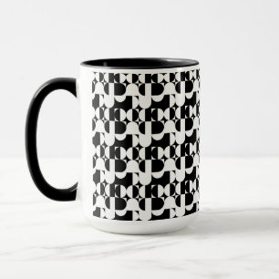 Taza Estilo Bauhaus Retro Geométrico Blanco Y Negro