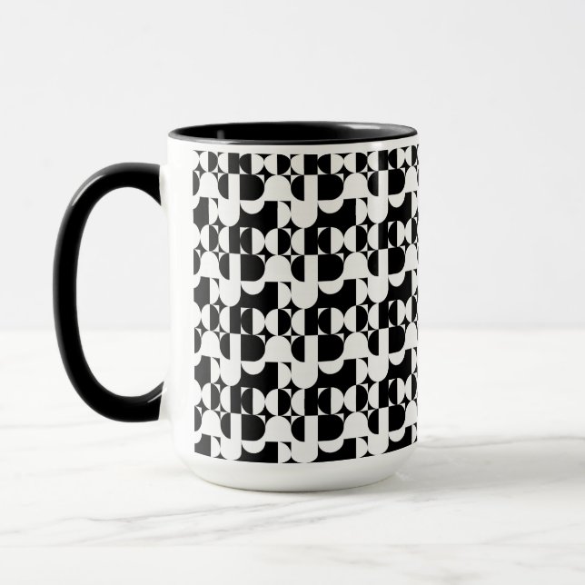 Taza Estilo Bauhaus Retro Geométrico Blanco Y Negro  (Izquierda)