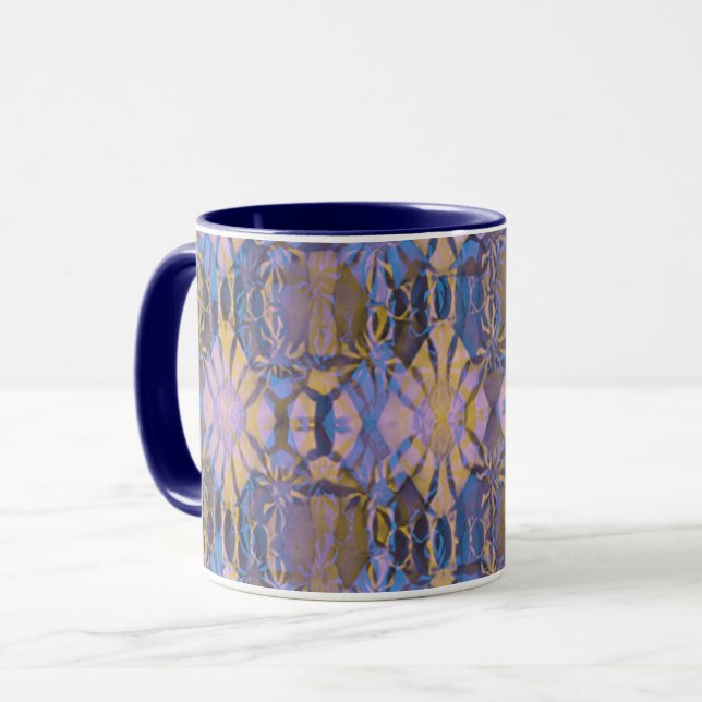Taza Estilo de Batik azul, amarillo y morado (Anverso izquierdo)