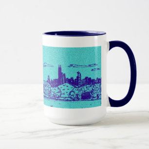 Taza Estilo de cómic verde azulado Chicago Mug