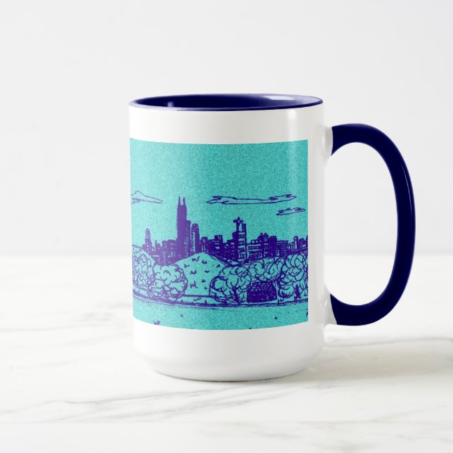 Taza Estilo de cómic verde azulado Chicago Mug (Derecha)