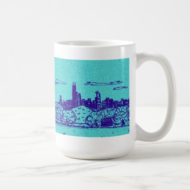 Taza Estilo de cómic verde azulado Chicago Mug (Derecha)