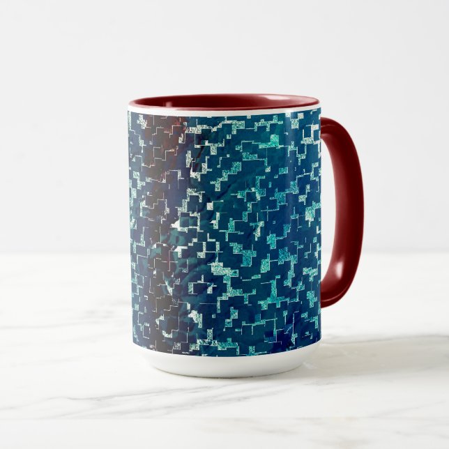 Taza Estilo de mosaico azul neón sobre vidrio martillad (Anverso derecho)