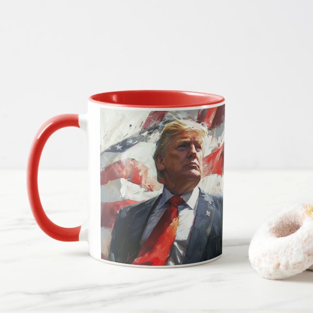 Taza Estilo de pintura al óleo heroico de Donald Trump  (Con donut)