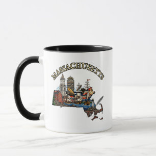 Taza Estilo de tatuaje con contorno de Massachusetts