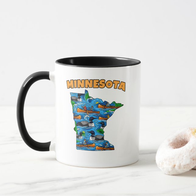 Taza Estilo de tatuaje de contorno de Minnesota (Con donut)