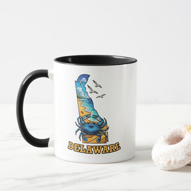 Taza Estilo de tatuaje de esquema de estado Delaware (Con donut)