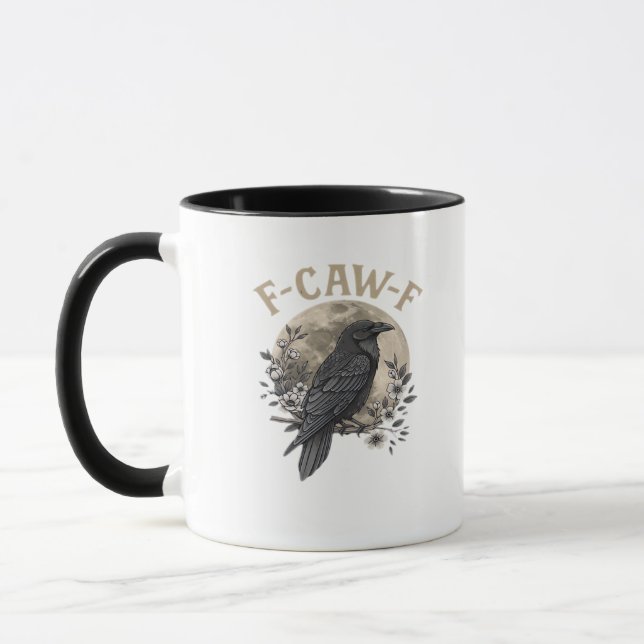 Taza Estilo gráfico divertido de ave cuervo que dice F  (Izquierda)