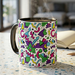 Taza Estilo Memphis Verde Turquesa Púrpura Retro de los