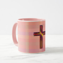 Taza Estilo Vintage Ilustración de fe cruza de color ro