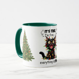 Taza Estoy Bien Todo Está Bien Gato Luces de Navidad 