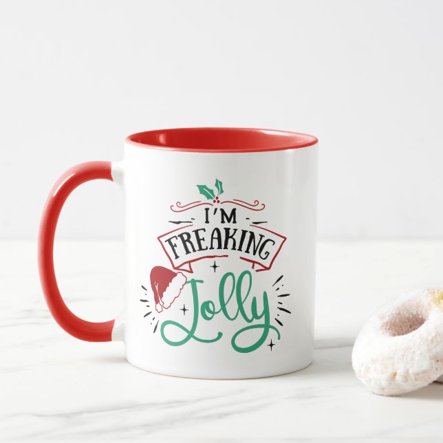Taza Estoy Freaking Jolly | Divertido Navidades festivo (Con donut)
